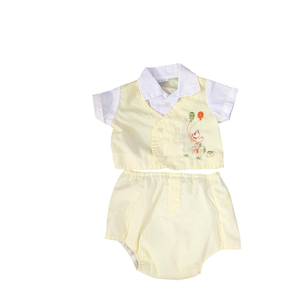 Cradle Togs Vintage 2 Piece Baby Boy Yellow Outfit Embroidered Duck 6-9 Months
